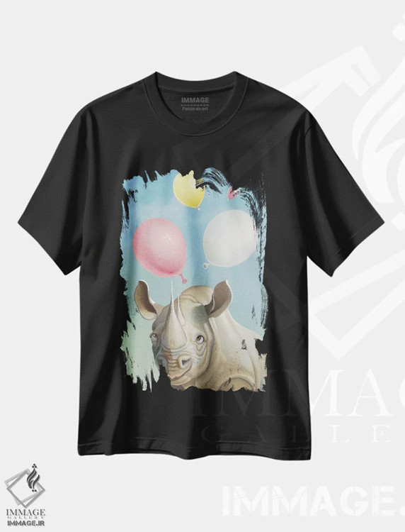 تیشرت مشکی طرح دار جشن بادکنک ها، هنر فاخر معاصر اثر فرانک وارمدام | immage.ir