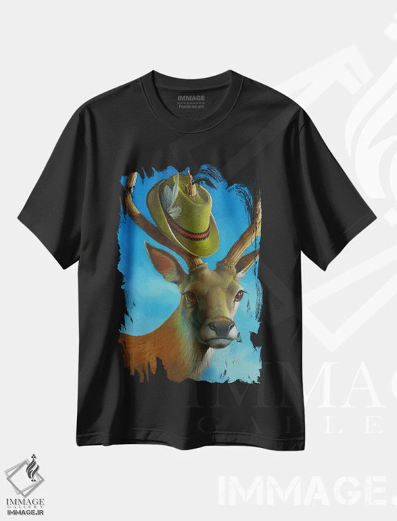 تیشرت مشکی طرح دار تروفی شکار، هنر فاخر معاصر اثر فرانک وارمدام | immage.ir
