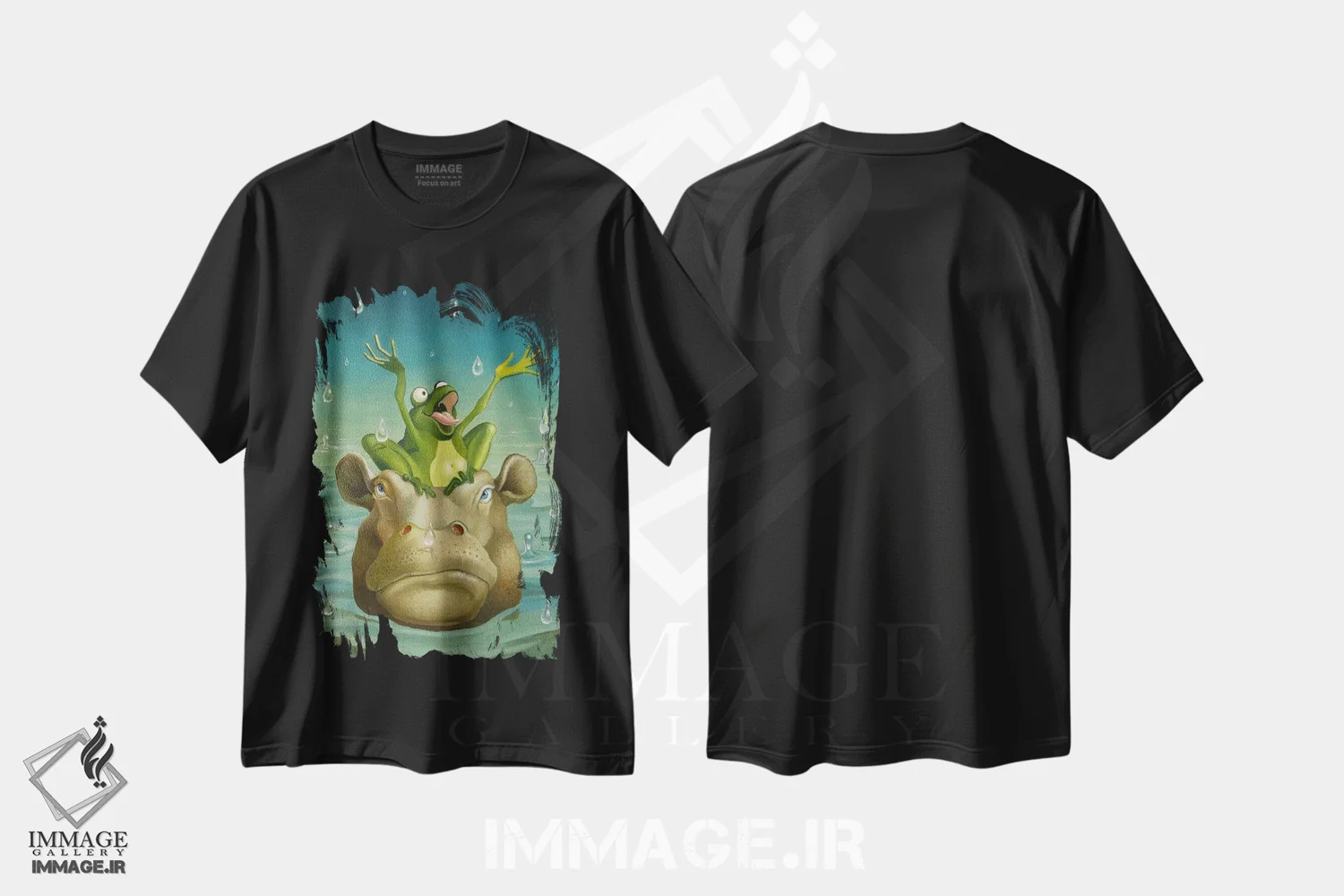 تیشرت مشکی طرح دار آواز خواندن زیر باران، هنر فاخر معاصر اثر فرانک وارمدام | فروشگاه ایماژ