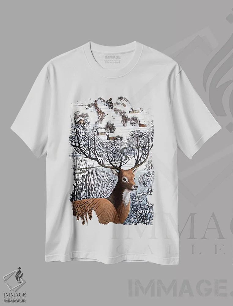 تیشرت سفید طرح دار زمستان طولانی در تپه های شاخ دار، دکور تعطیلات اثر فوکسی اند پیپر | فروشگاه ایماژ