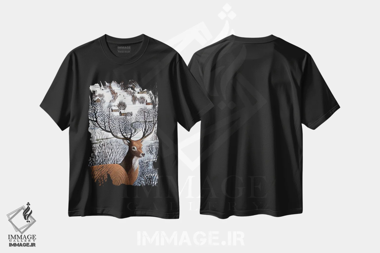 تیشرت مشکی طرح دار زمستان طولانی در تپه های شاخ دار، دکور تعطیلات اثر فوکسی اند پیپر | immage.ir