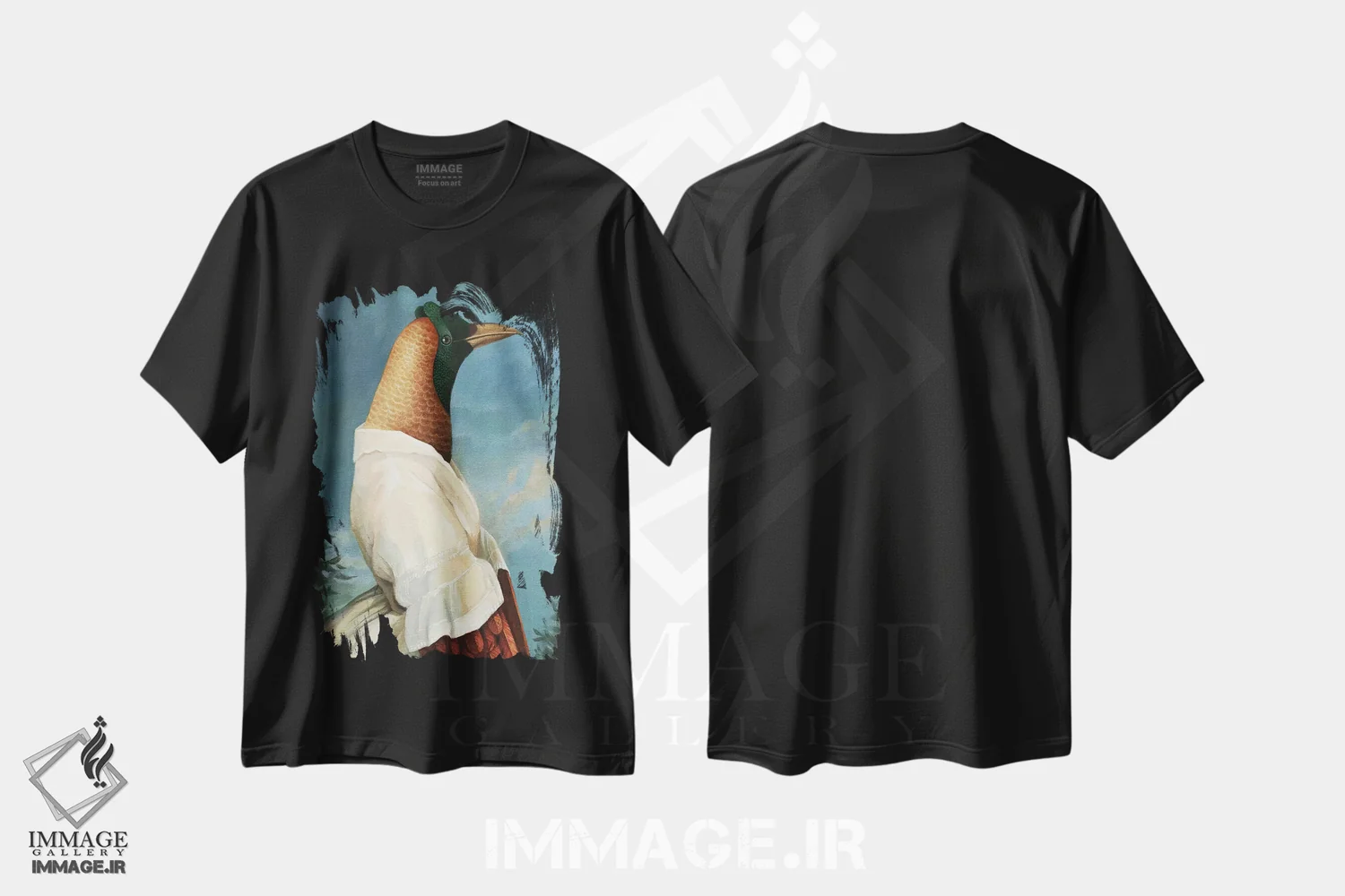 تیشرت مشکی طرح دار پرندهٔ بهشتی، مدیوم اثر فوکسی اند پیپر | immage.ir
