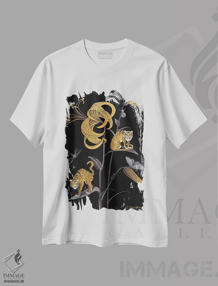 تیشرت سفید طرح دار سوسن ببری اثر فوکسی اند پیپر | فروشگاه ایماژ
