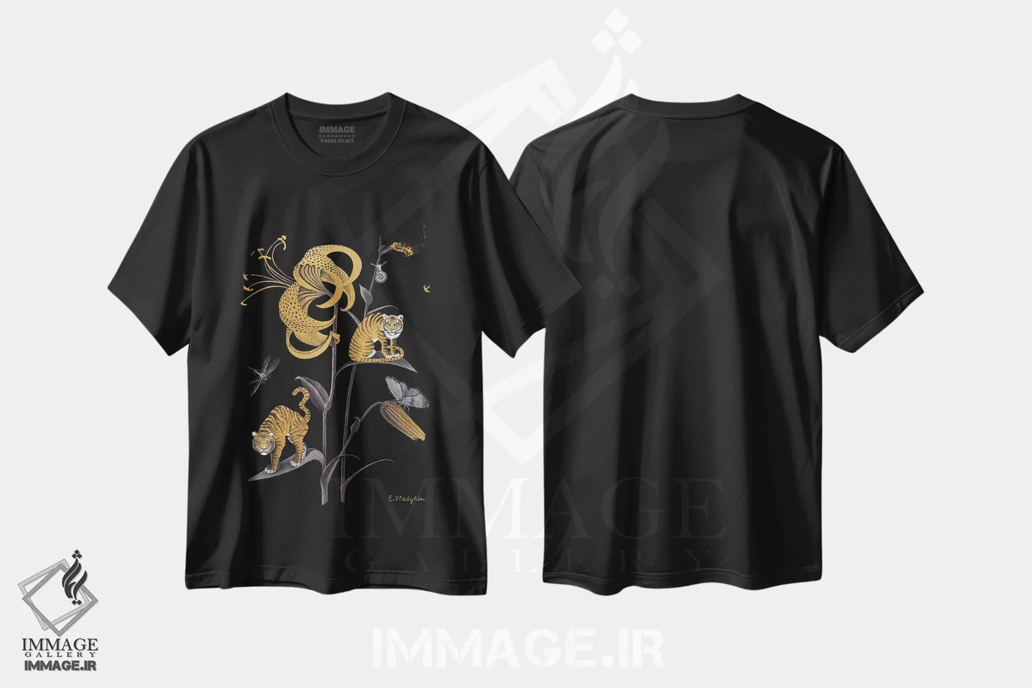تیشرت مشکی طرح دار سوسن ببری اثر فوکسی اند پیپر | immage.ir