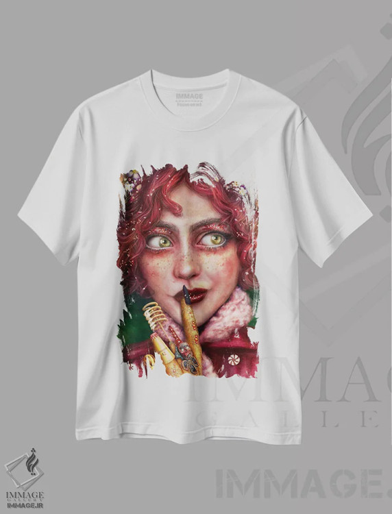 تیشرت سفید طرح دار نائومی جادوگر، هنر فاخر معاصر اثر فیبل | immage.ir