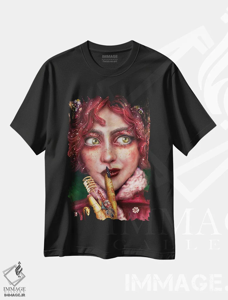 تیشرت مشکی طرح دار نائومی جادوگر، هنر فاخر معاصر اثر فیبل | فروشگاه ایماژ