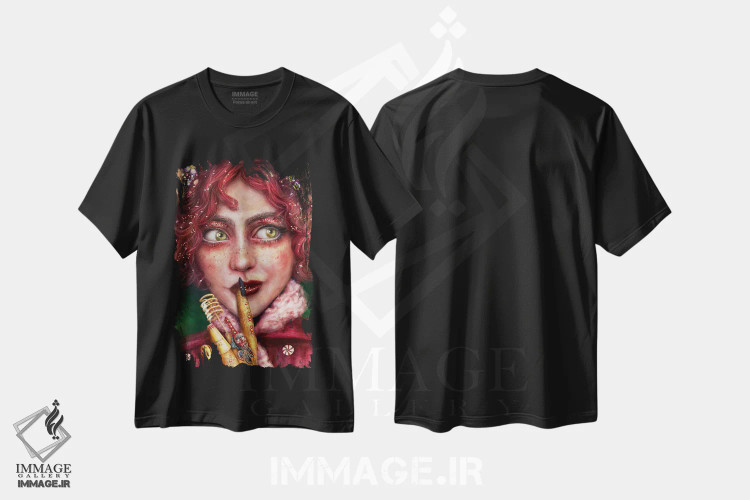 تیشرت مشکی طرح دار نائومی جادوگر، هنر فاخر معاصر اثر فیبل | فروشگاه ایماژ