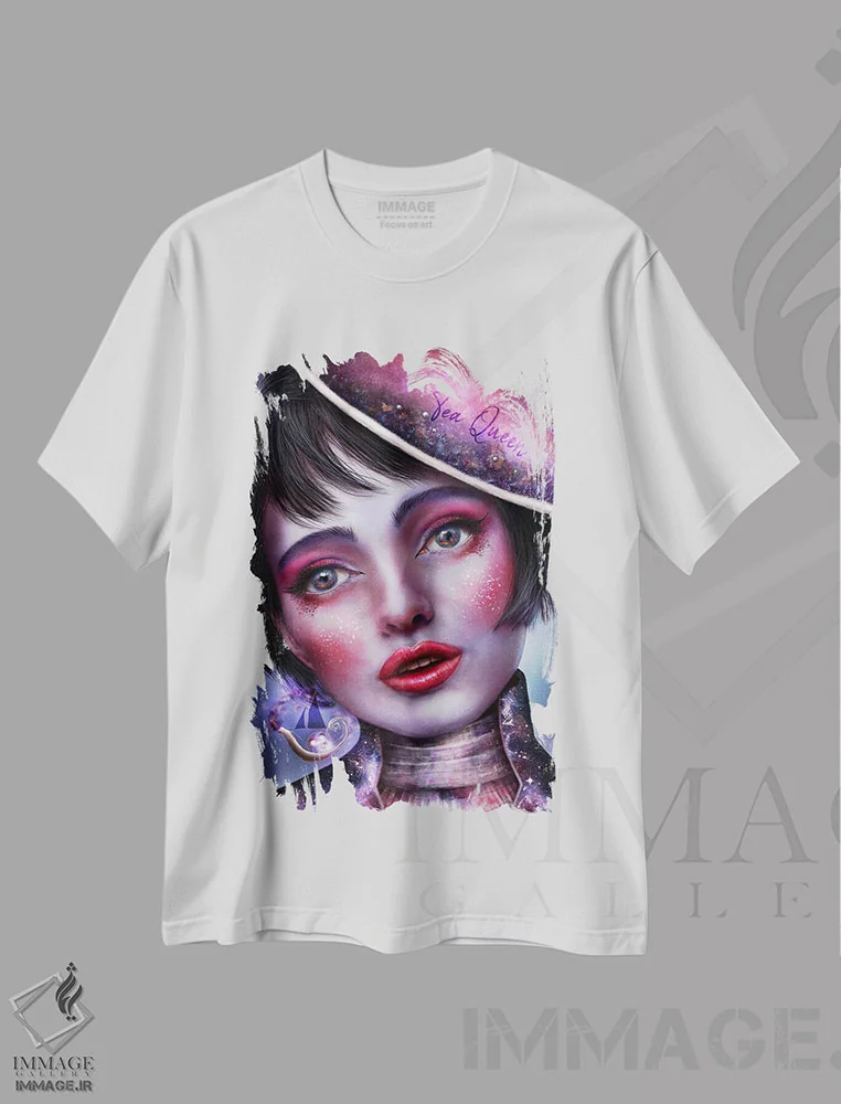 تیشرت سفید طرح دار پری چای، هنر فاخر معاصر اثر فیبل | immage.ir