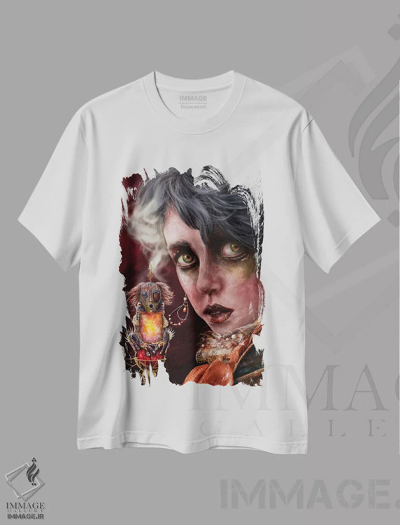 تیشرت سفید طرح دار نگهبان رویا، هنر فاخر معاصر اثر فیبل | immage.ir