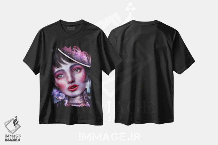 تیشرت مشکی طرح دار پری چای، هنر فاخر معاصر اثر فیبل | فروشگاه ایماژ