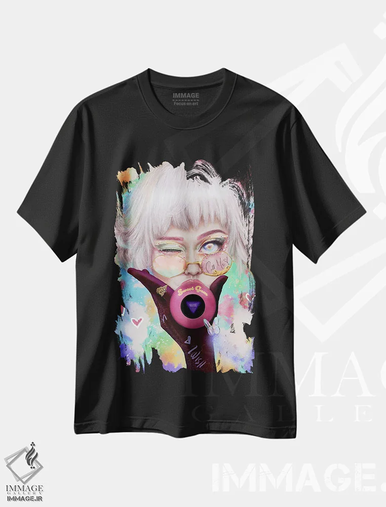 تیشرت مشکی طرح دار شاید با من تماس بگیر، هنر فاخر معاصر اثر فیبل | فروشگاه ایماژ