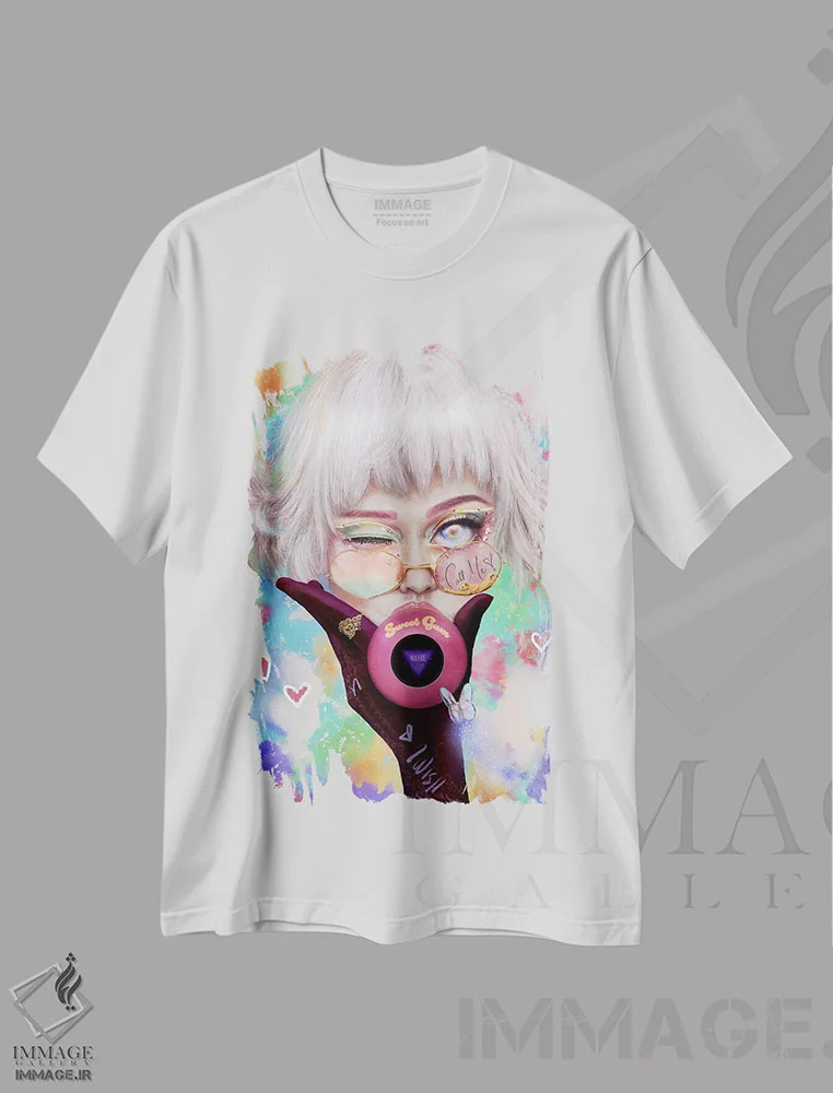 تیشرت سفید طرح دار شاید با من تماس بگیر، هنر فاخر معاصر اثر فیبل | immage.ir