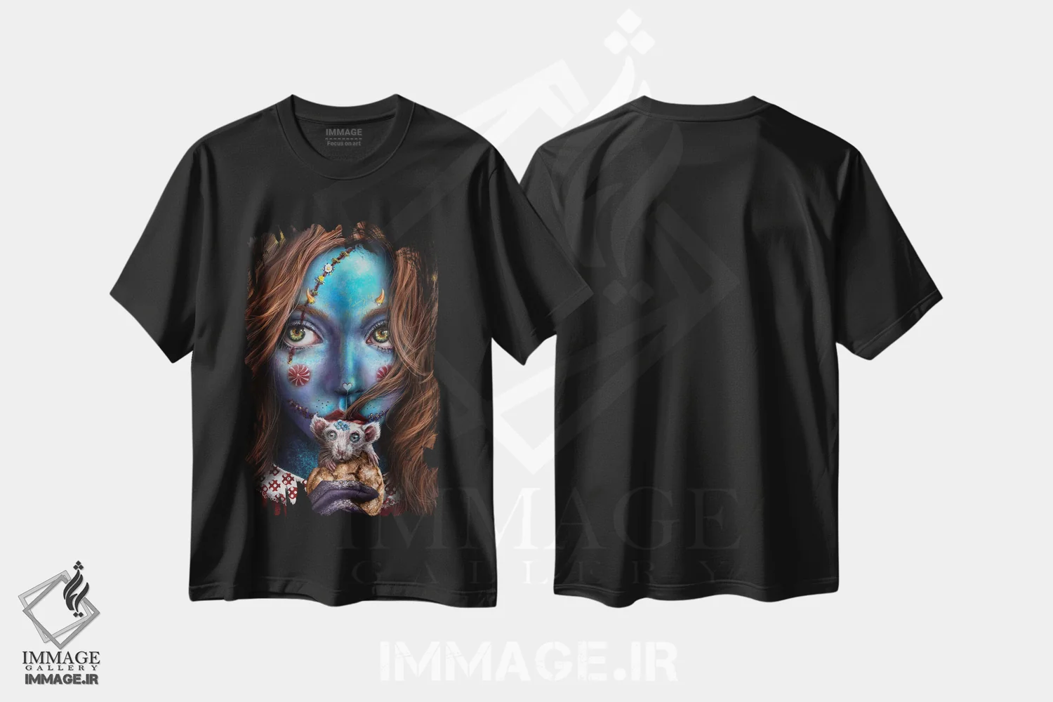 تیشرت مشکی طرح دار پرنسس راگ دال، هنر فاخر معاصر اثر فیبل | فروشگاه ایماژ