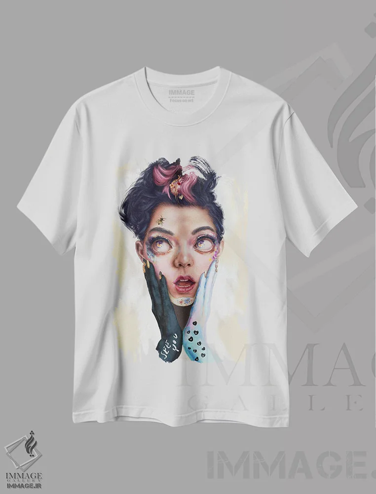 تیشرت سفید طرح دار نیش عشق، هنر فاخر معاصر اثر فیبل | فروشگاه ایماژ