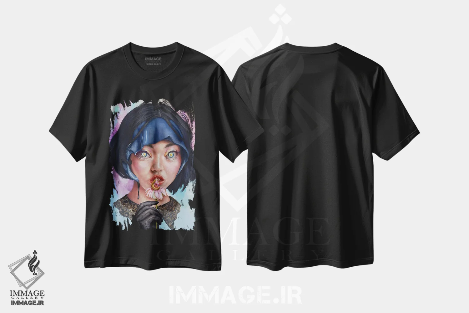 تیشرت مشکی طرح دار کیو، هنر فاخر معاصر اثر فیبل | فروشگاه ایماژ