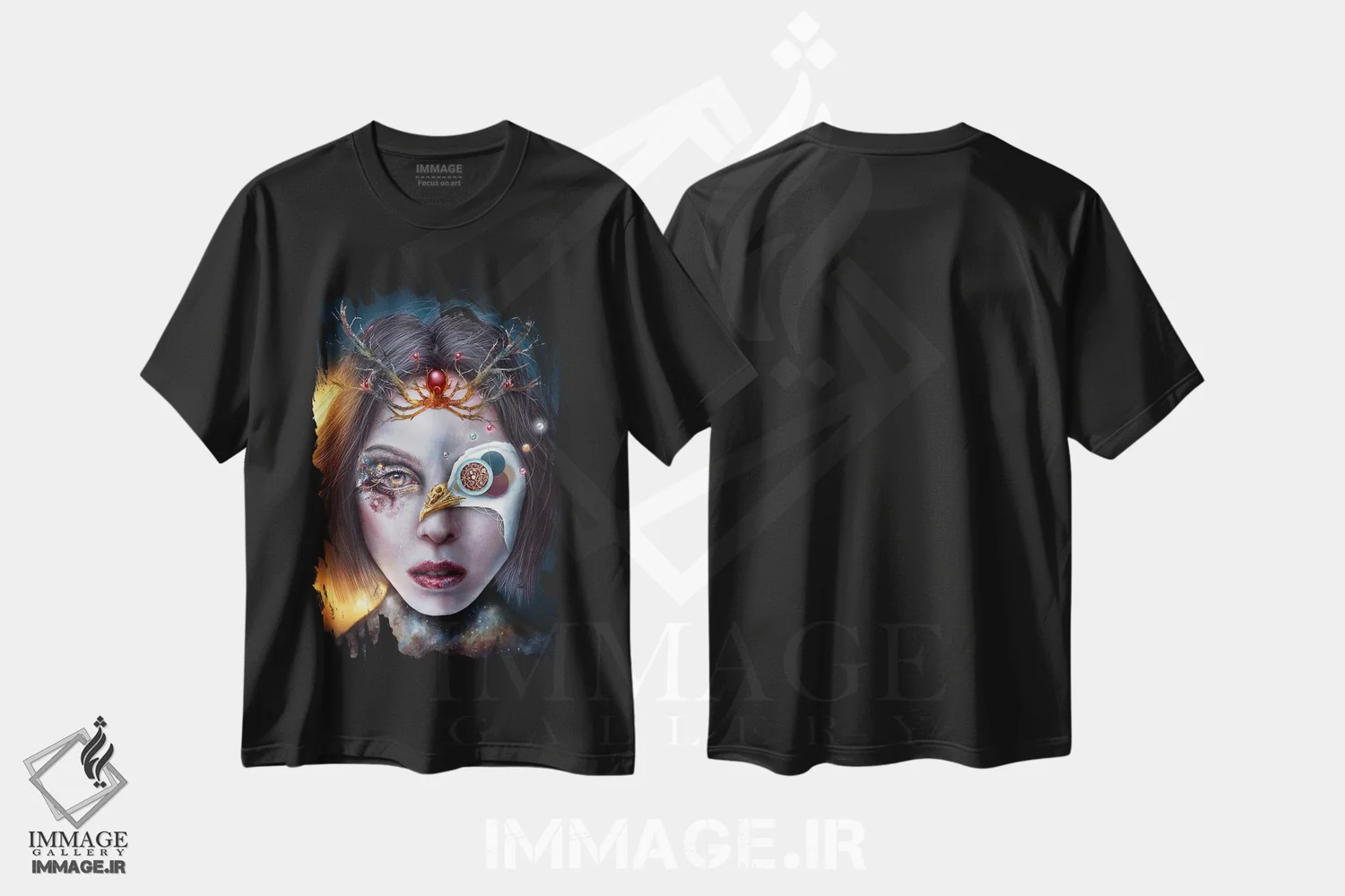 تیشرت مشکی طرح دار میرنا اهل کالیستو، هنر فاخر معاصر اثر فیبل | فروشگاه ایماژ