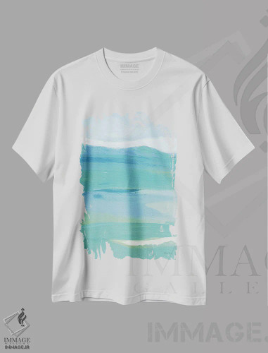 تیشرت سفید طرح دار آرامش ساحلی ۲، دکور ساحلی اثر فریده زمان | فروشگاه ایماژ