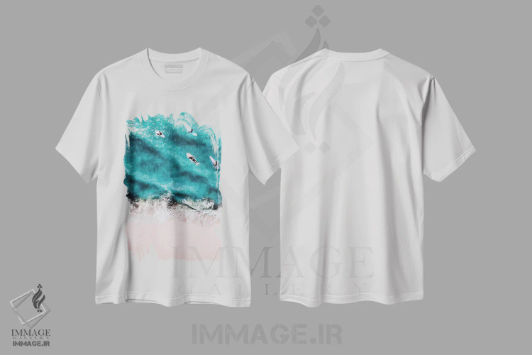 تیشرت سفید طرح دار شن صورتی، دکور ساحلی اثر گال دیزاین | فروشگاه ایماژ