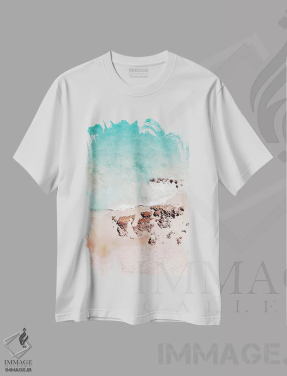 تیشرت سفید طرح دار ساحل رز طلایی، دکور ساحلی اثر گال دیزاین | immage.ir