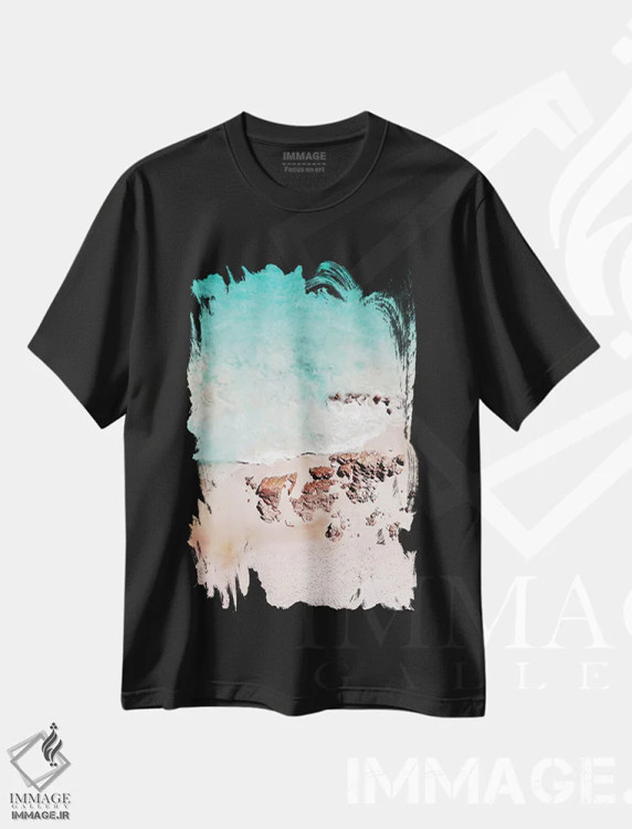 تیشرت مشکی طرح دار ساحل رز طلایی، دکور ساحلی اثر گال دیزاین | فروشگاه ایماژ