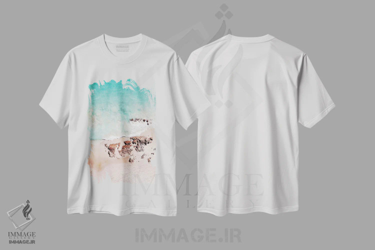 تیشرت سفید طرح دار ساحل رز طلایی، دکور ساحلی اثر گال دیزاین | immage.ir