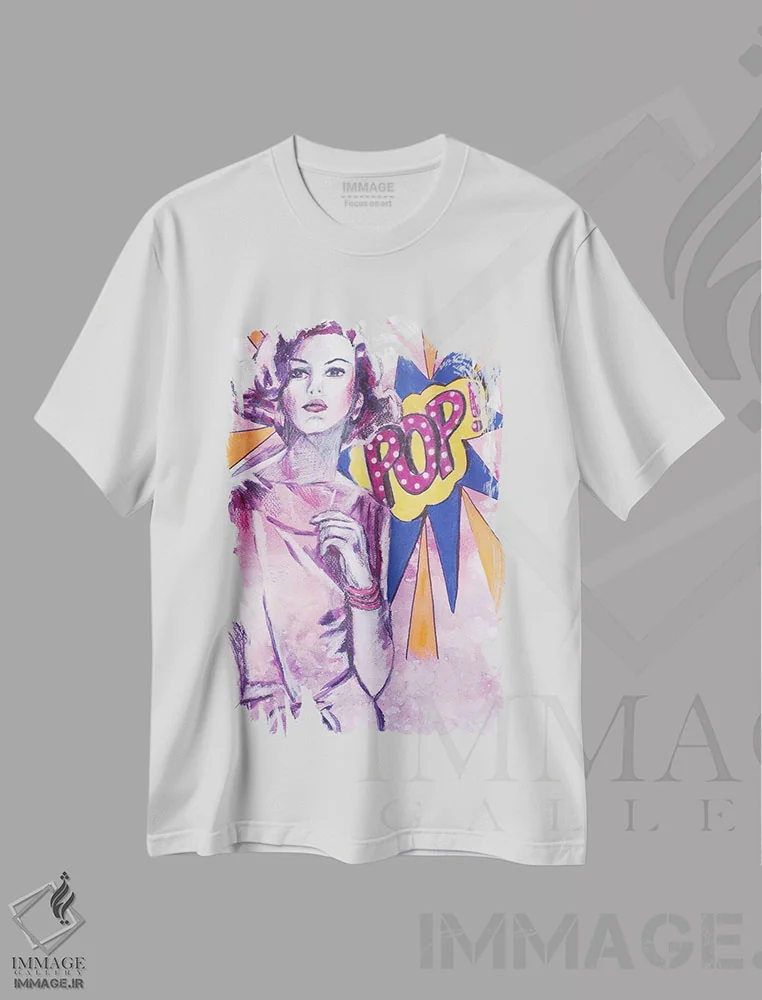 تیشرت سفید طرح دار پاپ، هنر فاخر معاصر اثر تارا گامل | فروشگاه ایماژ