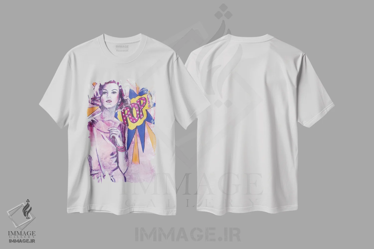 تیشرت سفید طرح دار پاپ، هنر فاخر معاصر اثر تارا گامل | فروشگاه ایماژ