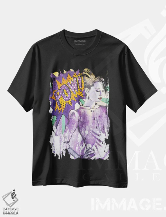تیشرت مشکی طرح دار پاو، هنر فاخر معاصر اثر تارا گامل | فروشگاه ایماژ