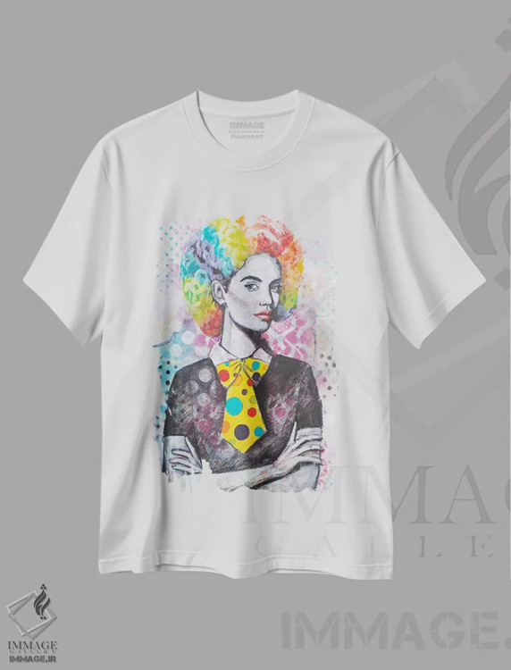 تیشرت سفید طرح دار موی دلقک، هنر فاخر معاصر اثر تارا گامل | immage.ir