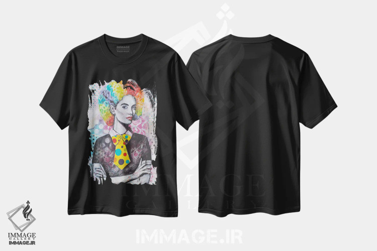 تیشرت مشکی طرح دار موی دلقک، هنر فاخر معاصر اثر تارا گامل | فروشگاه ایماژ
