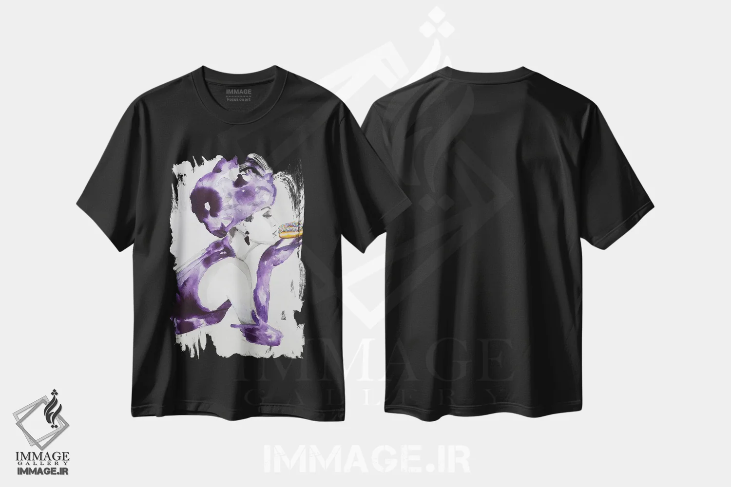 تیشرت مشکی طرح دار وسوسه بنفش، هنر فاخر معاصر اثر تارا گامل | immage.ir