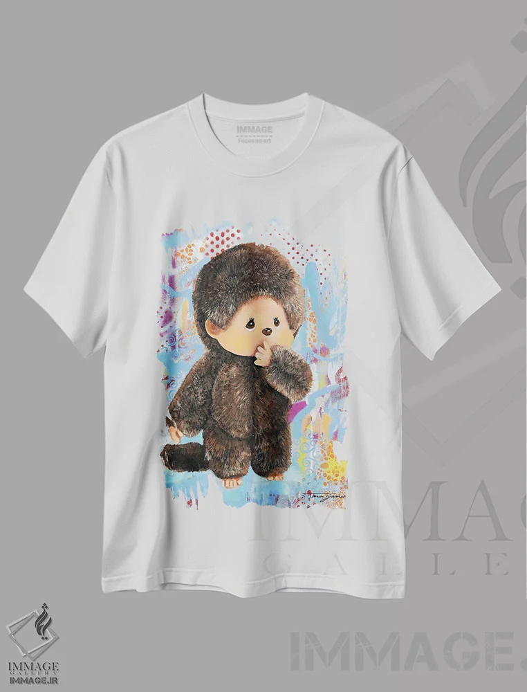 تیشرت سفید طرح دار کار میمون ها، مدیوم اثر تارا گامل | immage.ir