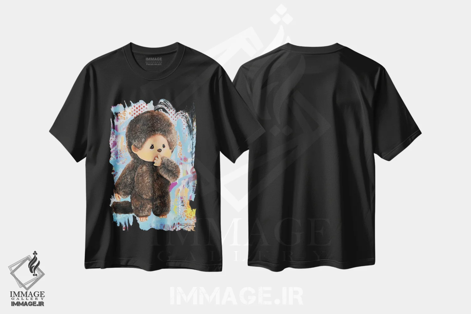 تیشرت مشکی طرح دار کار میمون ها، مدیوم اثر تارا گامل | فروشگاه ایماژ