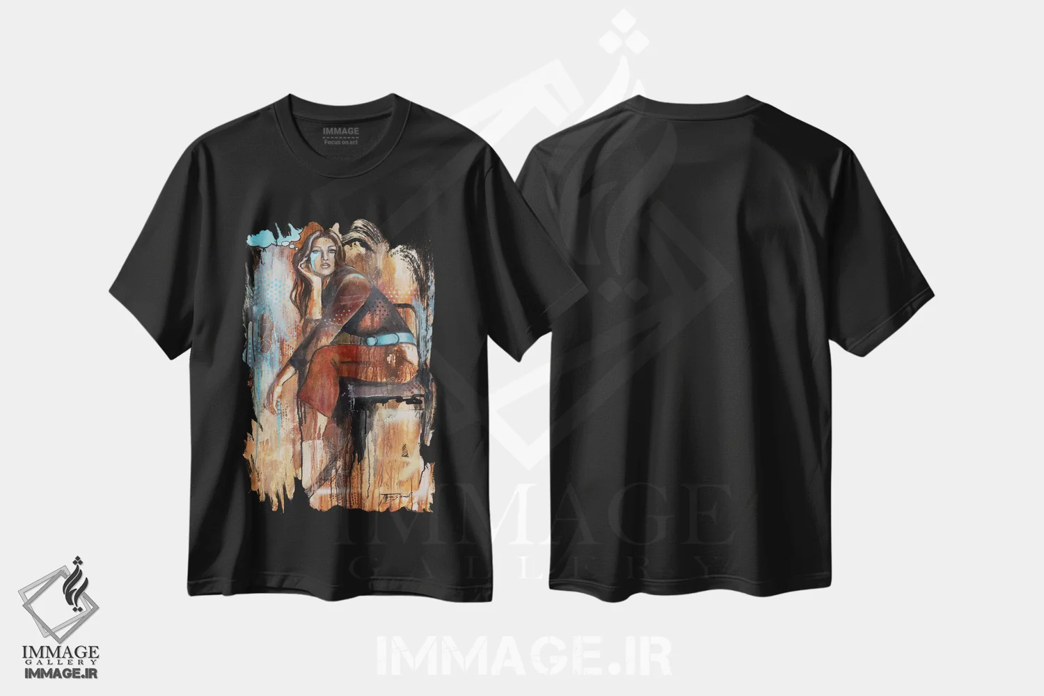 تیشرت مشکی طرح دار به این چیزها فکر کن، هنر فاخر معاصر اثر تارا گامل | فروشگاه ایماژ
