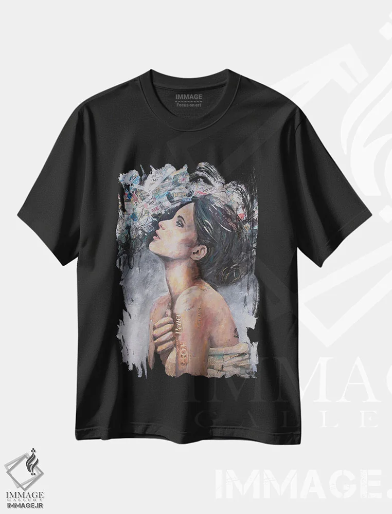 تیشرت مشکی طرح دار آرام و آگاه باش، دکور معاصر اثر تارا گامل | فروشگاه ایماژ