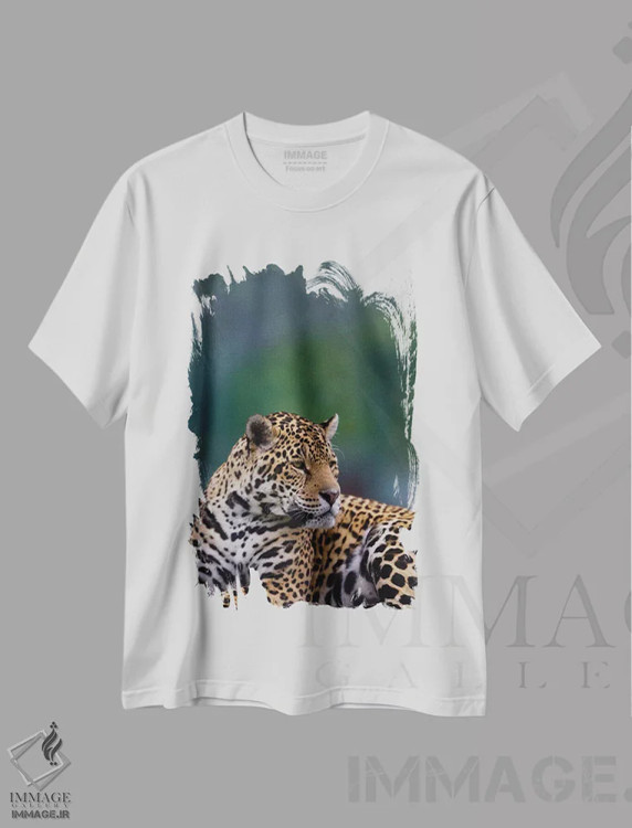 تیشرت سفید طرح دار پلنگ خال دار آمریکایی، مدیوم اثر گوران آناستاسوفسکی | immage.ir