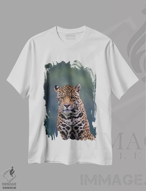 تیشرت سفید طرح دار پلنگ خال دار آمریکایی ۱، مدیوم اثر گوران آناستاسوفسکی | فروشگاه ایماژ
