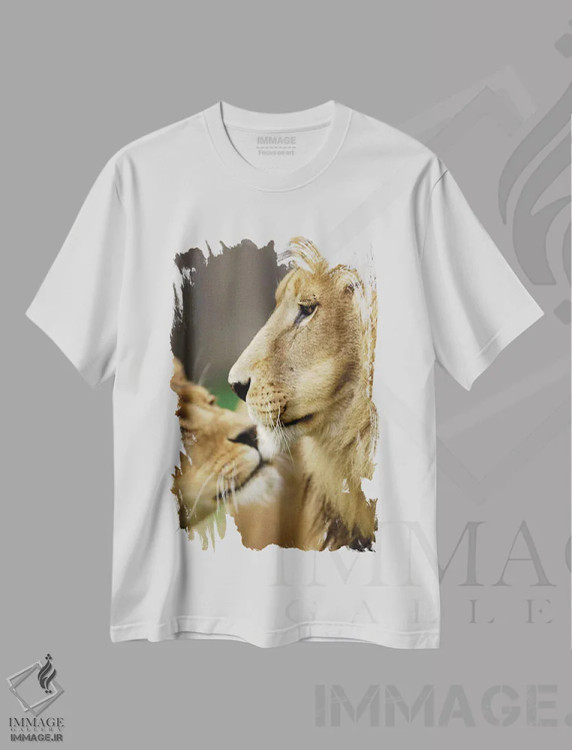 تیشرت سفید طرح دار شیرهای عاشق، مدیوم اثر گوران آناستاسوفسکی | فروشگاه ایماژ