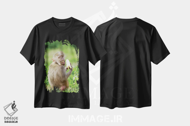 تیشرت مشکی طرح دار میمون خندان، مدیوم اثر گوران آناستاسوفسکی | فروشگاه ایماژ