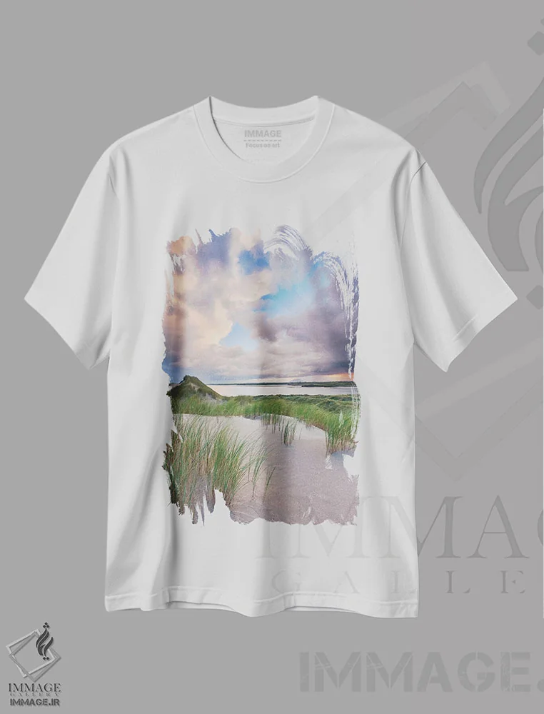 تیشرت سفید طرح دار تپه های شنی، انیسکرون، شهرستان اسلایگو، ایرلند، مدیوم اثر گارث مک کورمک | فروشگاه ایماژ