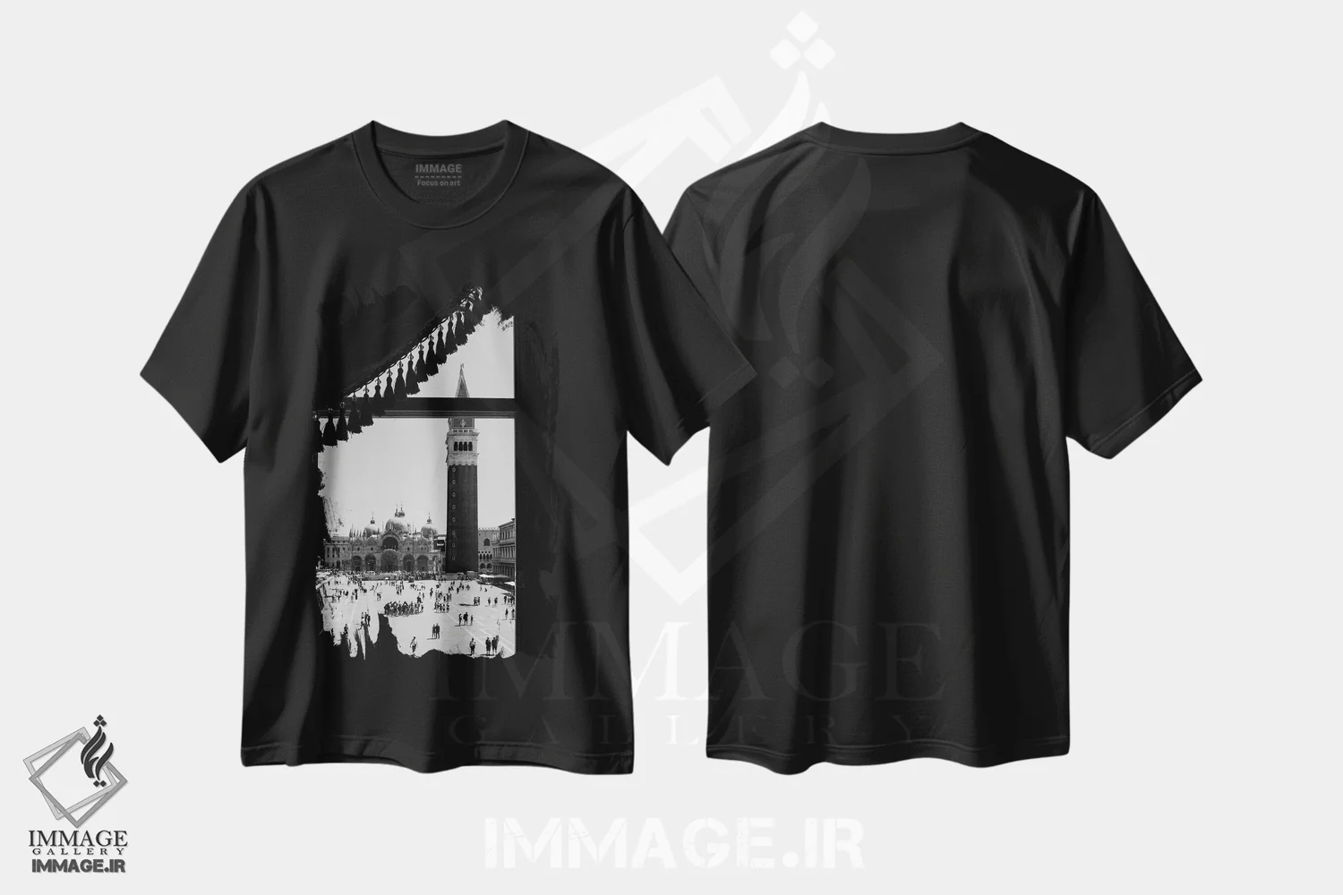 تیشرت مشکی طرح دار نگهدار زمان، عکاسی سیاه و سفید اثر گیلیارد برسسان | immage.ir