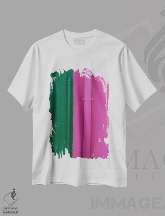 تیشرت سفید طرح دار سبز صورتی، عکاسی ترکیبی اثر گیلیارد برسسان | فروشگاه ایماژ