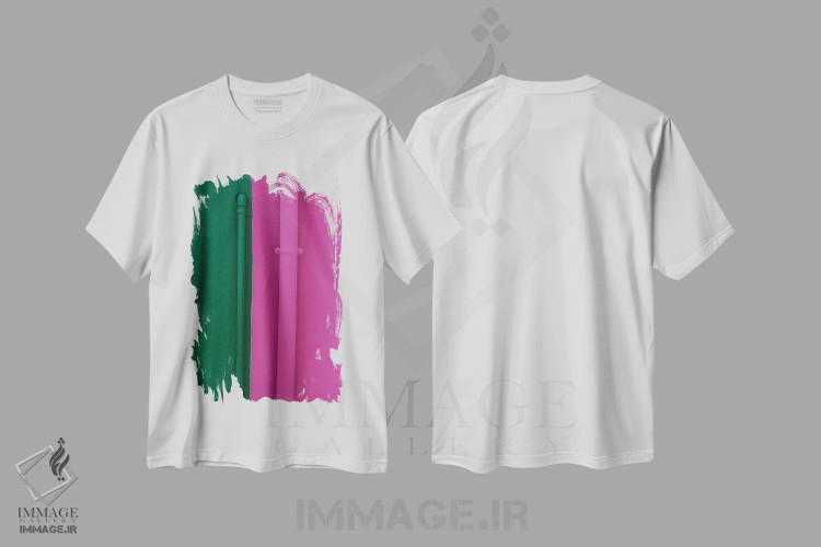تیشرت سفید طرح دار سبز صورتی، عکاسی ترکیبی اثر گیلیارد برسسان | فروشگاه ایماژ