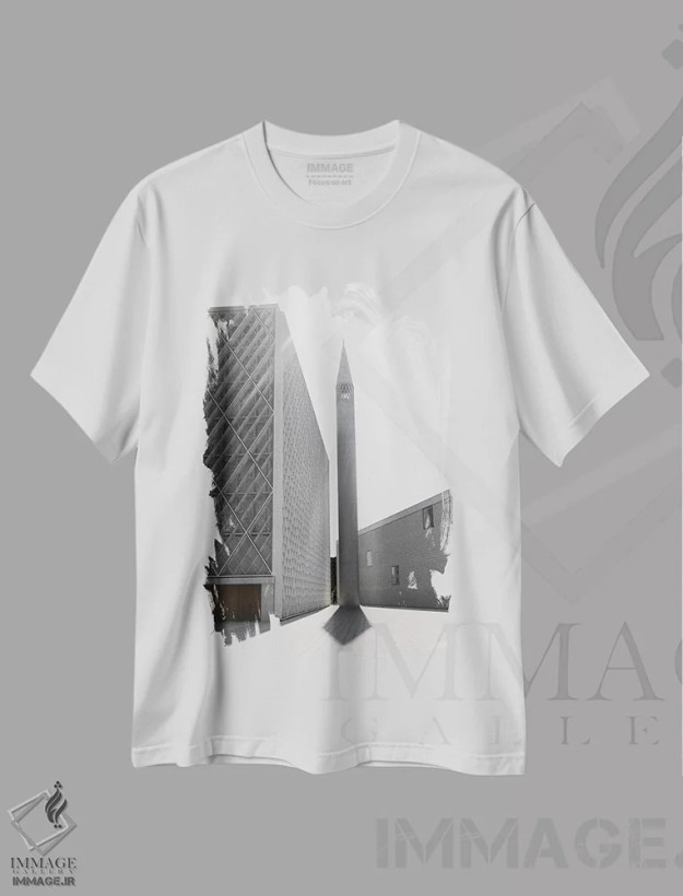 تیشرت سفید طرح دار مناره، عکاسی سیاه و سفید اثر گیلیارد برسسان | فروشگاه ایماژ