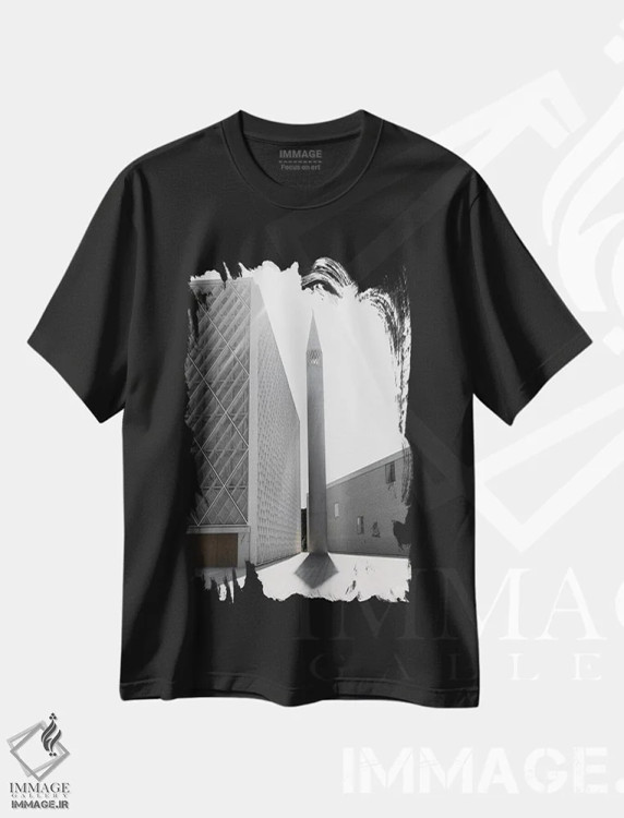 تیشرت مشکی طرح دار مناره، عکاسی سیاه و سفید اثر گیلیارد برسسان | immage.ir
