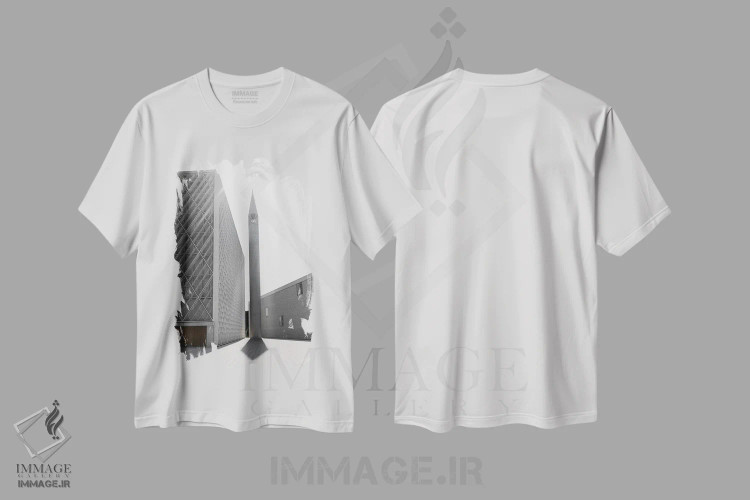 تیشرت سفید طرح دار مناره، عکاسی سیاه و سفید اثر گیلیارد برسسان | فروشگاه ایماژ