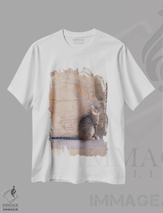 تیشرت سفید طرح دار گربه در معبد، عکاسی ترکیبی اثر گیلیارد برسسان | immage.ir