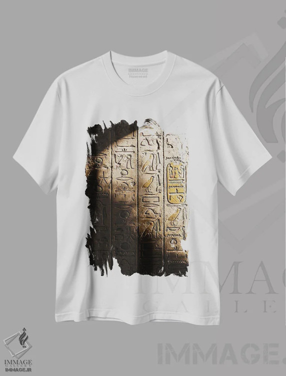 تیشرت سفید طرح دار هیروگلیف ها، تزئینی اثر گیلیارد برسسان | فروشگاه ایماژ
