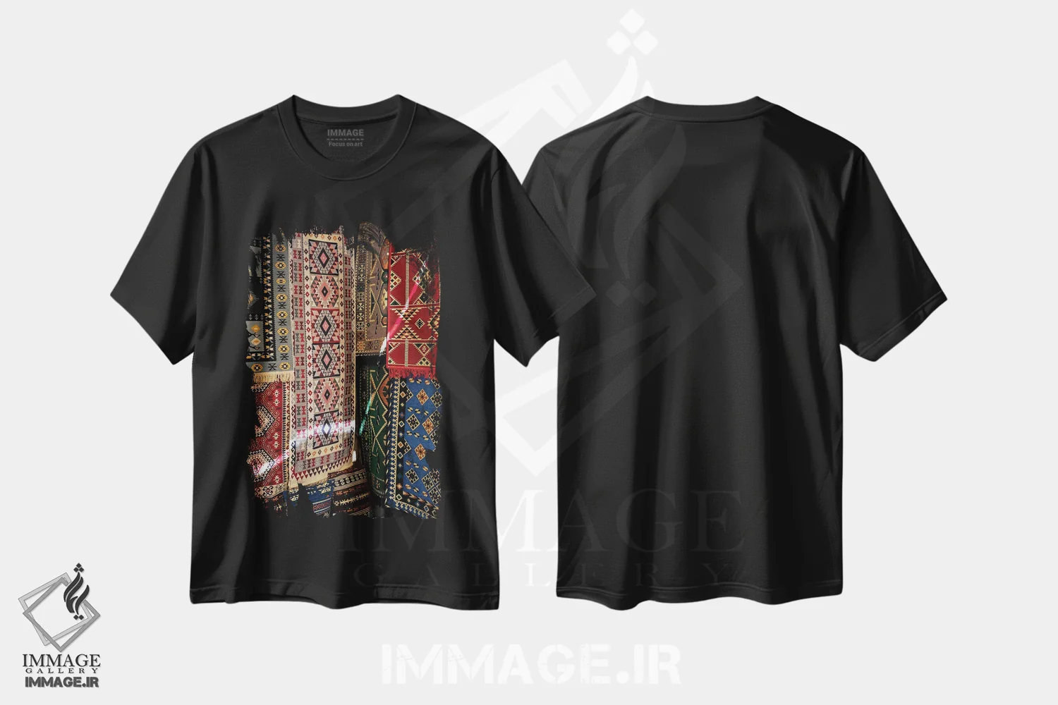 تیشرت مشکی طرح دار گلیم، تزئینی اثر گیلیارد برسسان | فروشگاه ایماژ