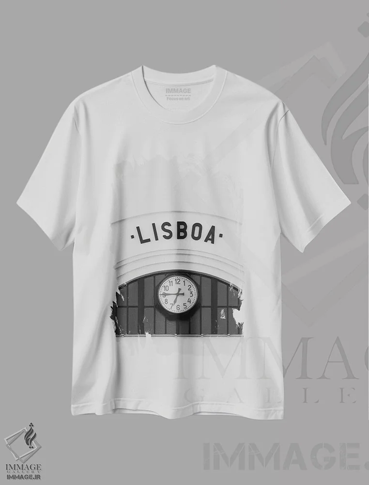 تیشرت سفید طرح دار لیسبون، عکاسی سیاه و سفید اثر گیلیارد برسسان | فروشگاه ایماژ